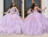 Abiti Quinceanera lilla con applicazioni affascinanti Abiti da ballo in pizzo Plus Size Sweetheart 16 Tulle Ragazza Prom Party Dress Juniors Abiti formali Cus7666124