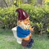 Decorações de jardim 3D Dwarf Play Phone Estátua de vaso sanitário Resina Gnome Escultura Pátio Estatueta