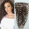 Extensions Clip de vague d'eau dans les extensions de cheveux cheveux humains 3 pièces/ensemble châtain brun cheveux naturels bouclés pince Ins Extension pour femme 1428 pouces