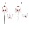 Dangle Earrings 1 Pair Red Crystal Butterfly Women Exquisite Ear Clips Casual Jewelry Dropship