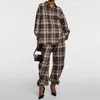 Pantalon sarouel imprimé à carreaux avec cordon de serrage pour femme, pantalon en mélange de laine de haute qualité, vêtements coréens, printemps 2024