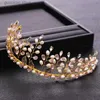 Tiaras New Wedding Hair Accessories Flower Leaves Pearl Crystal Headband Princess Crown Bridal Tiara Gold Tiara Handmade Accessories Y240320