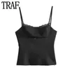 TRAF 2024 Print Leopard Crop Top Women Sleeveless Lace Satin Top Female Backless Sexy Tank Top Woman Vintage Bow Camisole Tops 240408