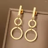 Pendientes colgantes de acero inoxidable para mujer, colgante de Moda Gótica de doble círculo con palo geométrico Simple, joyería de fiesta, regalo para niña