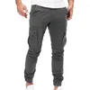 Men's Pants Solid Color Versatile Cargo With Multiple Pockets Elastic Waistband Ankle Length Design For Comfort Style Men