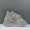 Casual schoenen zilver luxe strass papa dikke dames sneakers gevulkaniseerd damesplatform