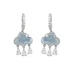 Boucles d'oreilles coréennes mignonnes en forme de nuage pour femmes, cristal bleu, pluie, Zircon, goutte, bijoux de fête de mariage, cadeaux