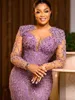 2024 Aso Ebi Lilac Bainha Prom Vestido Frisado Lace Sexy Noite Formal Festa Segunda Recepção Aniversário Vestidos de Noivado Vestidos Robe De Soiree