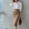 Robes de travail femmes Slim Blouse haut et mi jupe 2 pièces ensemble automne hiver jupes moulantes ensembles