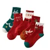 Women Socks 5 Par/Lot Santa Claus Christmas Cartoon Snowman Gifts Winter Elk Cotton Mid-tube