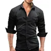 Chemises décontractées pour hommes Hommes S Classic Slim Fit Denim Chemise boutonnée à manches longues Revers Tops pour la fête d'automne du printemps