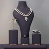 Brazalete maravilloso collar de perlas de doble capa para mujer conjunto de joyería de circonia 4 piezas accesorios de boda para mujer 240319
