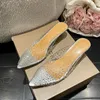 Jurk Schoenen Kristal Kleine Kitten Hakken ClearSandalias Mujer Sexy Peep Toe Slippers Zilver/champagne Puntige Med Hoge Sandalen Dames