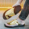 Summer Men Gladiators Gold PU Leather Casual Shoes Breathable Beach Sandals Outdoor Slippers Black White Plus Size