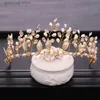 Diademi Nuovi accessori per capelli da sposa Foglie di fiori Perla di cristallo Fascia per capelli Principessa Corona Tiara nuziale Tiara in oro Accessori fatti a mano Y240320