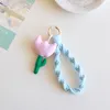 Keychains Fashion Fabric Tulip Flower Wristband Bracelet For Women Mobile Phone Lanyard Wrist Strap Car Key Ring Cute Pendant