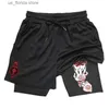 Mäns shorts Anime Fullmetal Alchemist Gym Workout Shorts för män 2 i 1 kompressionshorts med fickor 5 tum snabb torr löpning fitness y240320