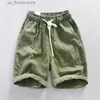 Men's Shorts Summer Thin Ramie Shorts Mens Loose and Versatile Elastic Waist Tie Casual Pants Linen Shorts Mens Casual Fashion Shorts Y240320