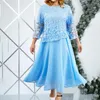 Plus Size Dresses 2024 Summer Female Patchwork Embroidered Lace Chiffon Women Ladies Slim-fit Cocktail Clothing