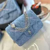 2024 Borsa a mano Mini Flap S di design di lusso leggero Borsa a tracolla in tela di jeans blu rosa Borsa a catena Sier 3 dimensioni Reticolo di diamanti con confezione regalo Piccole borse di alta qualità