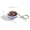 Keychains Funny Kids Toys Simulation Food Charms Noodle Keychain Chinese Blue And White Porcelain Bowl Mini Cell Phone Strap Pendant