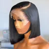 Bob peruca de cabelo brasileiro frente do laço perucas de cabelo humano curto bob peruca pré arrancado cor natural 4x4 parte do laço perucas de renda para mulher