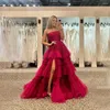 Party Dresses Rosella Claret Axless Bourgogne Charming Prom Dress Tiered Formal Gown Lay Evening With High Slit Vestidos de Noche