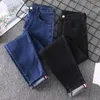 Pantalones vaqueros de Mujer Puños elásticos BoyFriend Mujer parches de cintura alta Pantalones Harem Mujer Pantalones elásticos de mezclilla Pantalones femeninos azul otoño