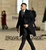 Costumes pour hommes d'affaires bleu marine formel hommes coupe ajustée revers cranté marié smoking de mariage 3 pièces ensembles classique pardessus veste pantalon