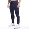 Calças masculinas de treinamento ginásio pista sweatpants corredores casual listra treino zíper bolso fitness masculino cinza correndo calças esportivas