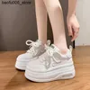 Casual Shoes Black and white matching womens sports shoes spring and autumn lace up 8cm thick bottom elevation sponge casual sports shoes Q240320