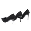 Kleid Schuhe High Heels Damen Neue Spitze Flacher Mund Einzelne Feine Ferse Wildleder Schwarz Mode Frauen Große Größe H240325