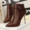 HBP Non-Brand Original Qualität Retro Mode Sexy High Heel Stiefel Nieten Gürtelschnalle PU Leder Damen Stiefeletten