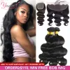 Sluiting Younsolo Menselijk haarbundels met frontale bodywave-bundels met vetersluiting Peruaans menselijk haar Body Weave-haar met sluiting