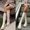 Boots 2023 Ins Hot Elegant Dames Mid Calf Boots Platform Dikke med heels Round Toe Zip Stretch Designer Shoes Long Boots For Women