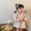 Robes de fille né bébé Floral manches longues bouffantes barboteuse robe infantile enfant en bas âge col en dentelle rose robe printemps été vêtements 6-24M