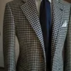 Houndstooth Zakelijke Blazer voor Mannen Plaid Notched Revers Jasje Formele Mannelijke Mode Jas 240304