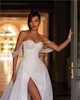 Sexy Glitter Mermaid Wedding Dress Side Split Bridal Gowns Sweetheart Neck Women Bride Dresses With Detachable Train