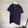 Abiti da ragazza della moda vestito in tessuto in denim blu vestito da principessa da principessa 100-150 cm abiti firmati per bambini abiti da bambino 24mar