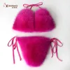 Women Sexy Bikini Swimsuit Faxu Fur Summer Swimwear Bathing Tie-up Adjustable Bra Cute Girls Furry Underwear 2 Piece Set