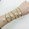 Bangle 5pcs/lot Wholesale Cubic Zircon Charm Baroque Pearls Copper Beads Elastic Bracelets