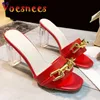 Dress Shoes Voesnees 2021 New Women Brand Summer Slippers Thick Heels One Word Band Sandal Pure Colour Patent Leather High-Heeled 9CM H240325