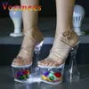 Scarpe eleganti Moda Sandali con cintura trasparente Estate Nuove donne da discoteca Illuminano il palcoscenico con tacco tondo Piattaforma petalo Cristallo H240325