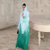 イスラム教徒のイスラム教徒のセットと一致する内側のドレスを備えたエスニック服2ピースグラデーションアバヤセットイスラム羽の着物アバヤ