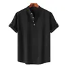 Homens camisetas Homens Verão Camisa Casual Botão Cuff Decoração Elegante com Stand Collar Cufflink Detalhe para