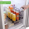 Dispensador organizador de bebidas, dispensador de mola, empurrador de prateleira, largura ajustável, garrafa de refrigerante, deslizamento em forma de e para geladeira