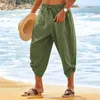 Pantalones para hombres Hombres Recortados Suave Transpirable Con Bolsillos De Parche De Cintura Elástica Pantalones Casuales De Longitud De Media Pantorrilla Para La Playa