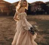 Rustic Country Cowgirl Wedding Gowns 2022 Champagne Lace Farm Bohemain V Neck Long Sleeves A Line Hippie Bridal Dresses Sexy Vestidos De Novia Plus Size CG001