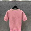 Zomer nieuwe luxe dames casual gebreide mode designer T-shirt merk bedrukte tees mode roze kleur gebreide streetwear tops elastische T-shirt top