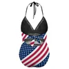 Kvinnors badkläder United States of American Flag Ruffled Swimsuit Sexiga stjärnor Skriv ut en bit baddräkter simma Push Up Monokini Beach Wear